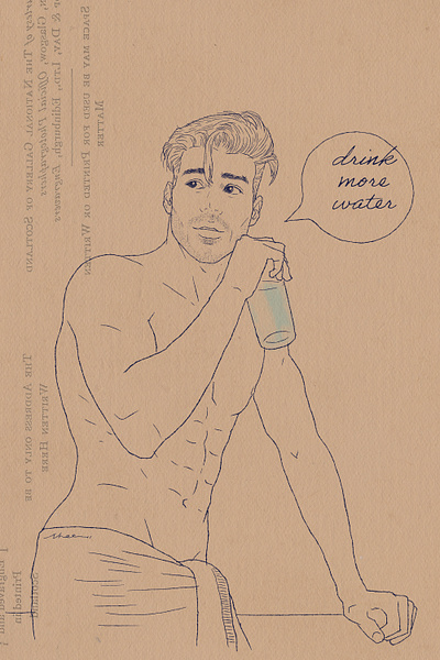 Matthew Noszka drink menu editorial ink drawing ink illustration lifestyle male model