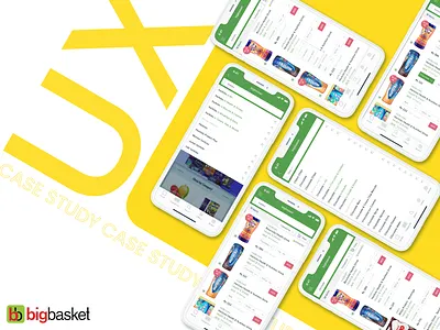 BigBasket - UX Case Study apple bigbasket casestudy daily design design app excercise green grocery app idea ios mockup think uiux user experience user interaction user interface userinterface design ux yellow