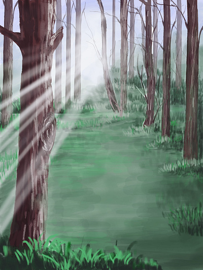 Sunshine in forest digital art digital painting illustration