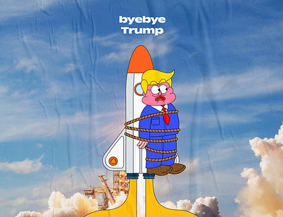 byebye trump 2d cartoon character creative design graffiti graphic illustration kidnapping nasa rocket rope trump