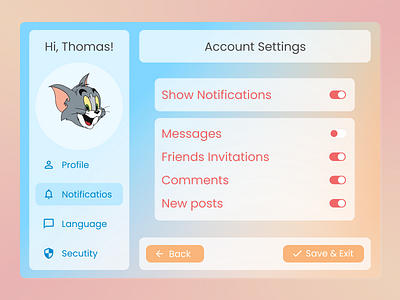 007 007 account accountsettings cartoon dailyui dailyui007 design desktop figma notifications profile setting tomandjerry ui ux