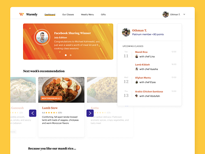 Warmly Dashboard - Cookery Class by Refugee carrot cooking cooking app dashboard dashboard ui design food menu menu refugee ui