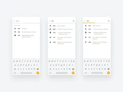 Flights app - Auto complete search auto booking design flights ios mobile product screen search search bar ui ux