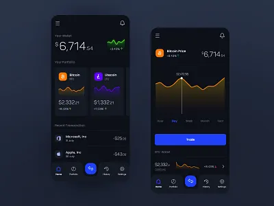 Cryptocurrency App - Dark Mode app appdesign blockchain crypto crypto currency crypto wallet cryptocurrency dark mode dark theme dark ui darkmode design ui wallet