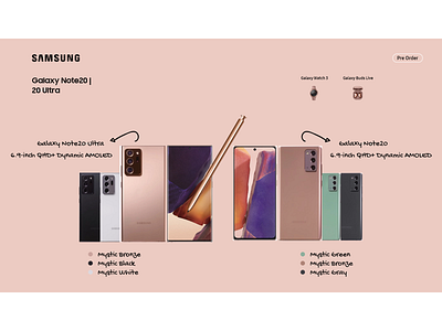 Samsung galaxy Note 20, tab s7 marketing page design galaxy bud galaxy watch landingpage marketing note 20 samsung samsung galaxy tab s7 ui ux webpagedesign