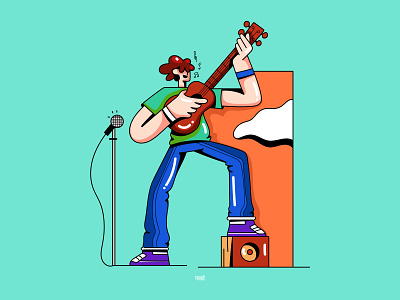 Music 2d app application branding character color design flat guitar illustration music music app ui ux vector web web banner