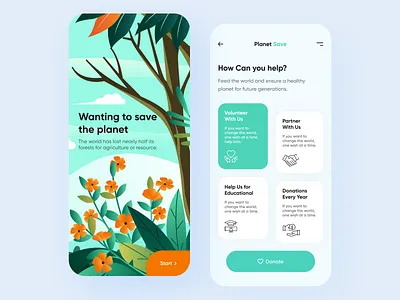 Save the planet - Mobile App clean design 2020 design trend donate donation illustration minimal mobile app mobile design mobile ui porductdesign typography webdesign