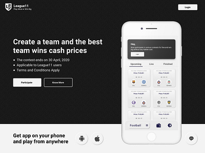 Web View of League11 app design sports typography ui ui design website design websites