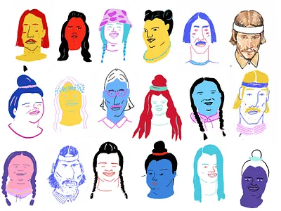 Characters design face girl illustration man woman