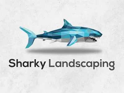 Sharky Landscaping Logo branding geometric logo geometric shark illustration illustrator logo logo design polygonal polygonal logo polygonal shark shark design shark logo