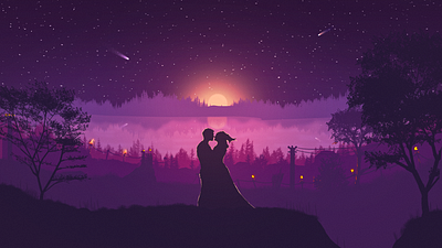 A Safe Place couple illustration design hero area illustration lake illustration lake landscape landscape landscape illustration love night