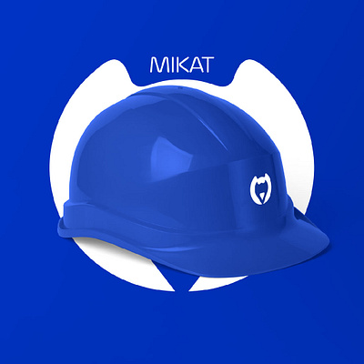 MIKAT animal artwork branding cat construction construction company constructor design helm helmet illustration kat logo minimal neon blue