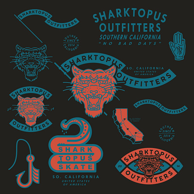 Sharktopus Outfitters branding branding design california color decals design flash flash sheet icon illustration illustrator logo stickers vinyl