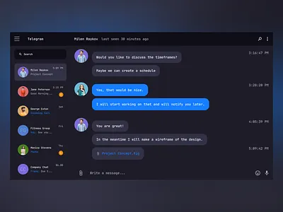 Chat Web App chat chat app clean color combination color palette design figma figma design message message app messaging messaging app telegram typography ui ux web web app web app design website