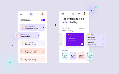 Home and Notifications Pages app design health healthcare mobile design mobile ui treatment ui user interface ux