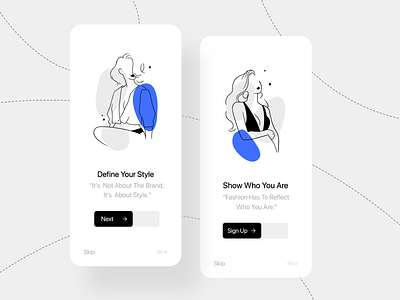 online shopping app for women's clothes adobe illustrator adobe xd adobexd app appdesign concept design e commerce ecommerce illustraion minimal onboarding screens splashscreen ui uidesign uiux ux vector