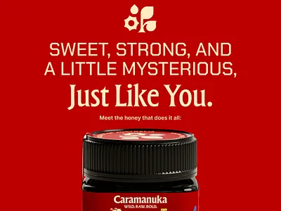 Caramanuka - Teaser brand branding caramel design flower graphic design honey identity label label design logo logotype mark packaging packaging design product red symbol typography