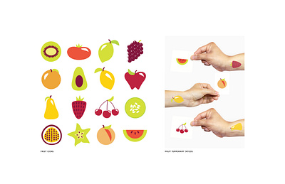 Fruit Icons colorful flat fruit fruits icon illustration illustrator portfolio print sticker tattoo temporary tattoo vector
