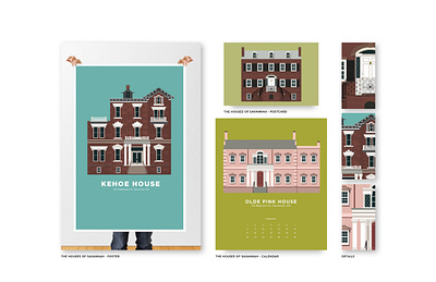 Houses of Savannah colorful design flat house house illustration houses illustration illustrator portfolio print savannah vector