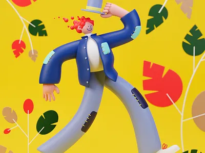 Saunter 3d art 3dillustration bright character happy illustration outdoors plants walking