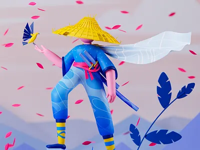 Undiscovered location 3d art 3dillustration character illustration outdoors samurai