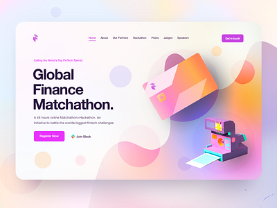 FinTech Website Hero Concept background camera card circles clean color credit card finance fintech fintech app global gradient matchathon orange ui ux ui web design