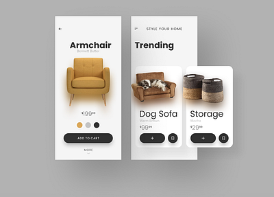 e-commerce app for furniture & home goods app design ecommerce figma mobile app design product design shot ui ui ux ux