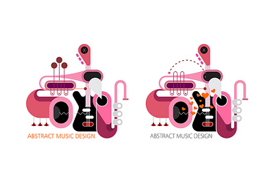 Abstract Music Design abstract art band composition concept concert design guitar illustration isolated mix music musical musical instrument object saxophone trumpet various vector white background