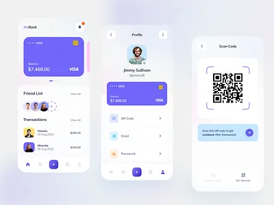 Mobile Banking Exploration account bank bank card banking banking app clean credit card mobile mobile app mobile application mobile bank mobile banking mobile design mobile ui money profile scan startup ui design wallet