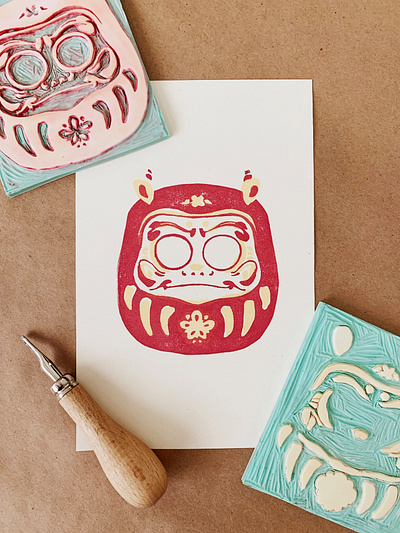 Daruma Linocut Art Print adobe adobe fresco adobe illustrator adobe photoshop art art prints artist artwork daruma design fan art fan artwork graphic design illustration japan print print design procreate vietnam vietnam artist