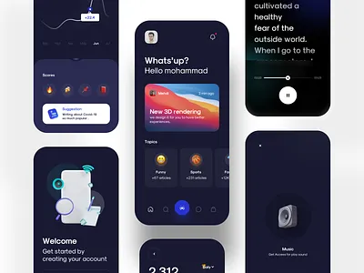 Zone dark theme 3d app article blog blogger bog chat concept dark dark mode gradient icons ios iphonex kit minimal mobile news ui ux