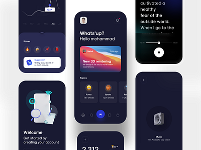 Zone dark theme 3d app article blog blogger bog chat concept dark dark mode gradient icons ios iphonex kit minimal mobile news ui ux