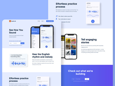 SpeakLab - accent reduction app accent app clean ui english learning intonation landingpage language learning mobile mobile app pitch pronunciation signup speaking ui ux website