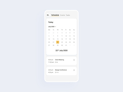 Calender App UI 038 adobexd app calendar cards concept dailyui dailyuichallenge date design interaction interface light mobile schedule simple ui uidesign ux yellow