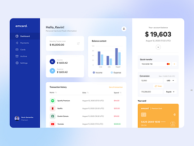 Banking Platform analytics app bank banking blue clean clean design conversion design finance money transfer payment statistics transaction transfer ui white