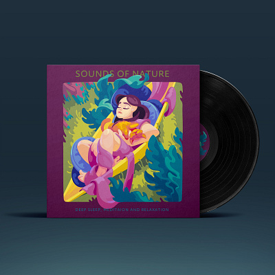 Vinyl cover illustration and label design cover design design girl character girl illustration graphic design illustration label design meditation music art music artist nature nature illustration relaxation sleep vector vector art vinyl vinyl cover vinyl design vinyl record