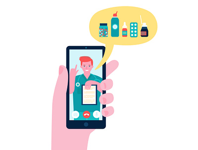 Online doctor consultations doctor hand illustration man medic medical man medicines online phone vector