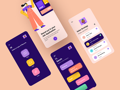 Job Finder and Resume Builder App 2d illustration app design colorful figma illustration job job application minimal illustration mobile app resume builder top ux ui designer ui ui design ui designer uiux ux vector