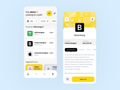 Job Portal App | Concept app concept icon job job application job portal minimal mobile app mobile app design ui design ux design yellow