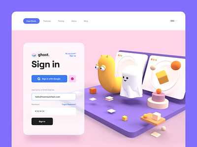 Ghost 👻– Sign In 3d 3d character 3d illustration app clean form ghost login minimal monster render sign in ui ui design ux ux design web web app website worm