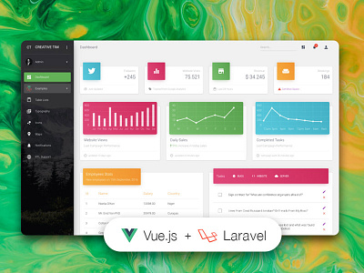 Vue Material Dashboard Laravel chart dashboard free freebie gradient icons illustration laravel material design responsive sidebar table ui ui kit vue.js vuejs