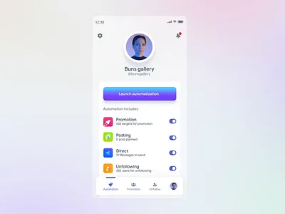 Application for automating smm service with microinteraction after effects aftereffects app app design clean ui microinteraction motion product product app product design ui ux
