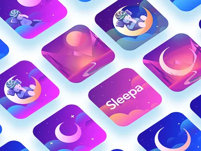Sleepa - App Icon Exploration app app icon blue character design elephant icon design illustration moon night pink sleep sounds