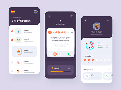 Language Learning App app app design clean dictionary education interface language language learning languages learning app lesson minimal mobile mobile app design mobile design project study ui ux voice