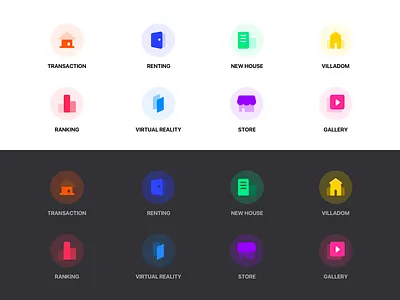 icons colorful dark mode design icon set light mode logo new house ranking renting store transaction ue ui video vr