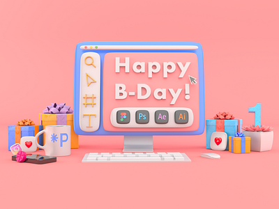 3D Studio's Happy B-Day 3d 3d art 3d illustration c4d c4dart illustration isometric illustration isometry ui vector