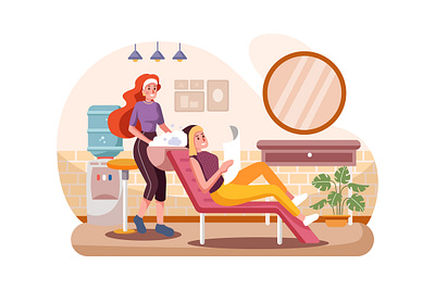 Beauty Salon Illustration concept adult barber beautician beautiful beauty brush business care caucasian clean client cosmetic customer cut equipment face fashion female furniture girl