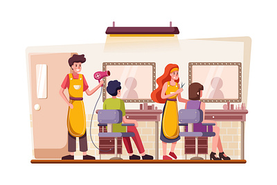 Beauty Salon Illustration concept adult barber beautician beautiful beauty brush business care caucasian clean client cosmetic customer cut equipment face fashion female furniture girl