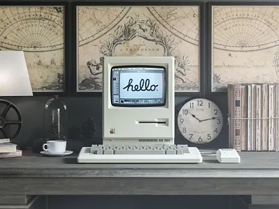 1984 Apple Macintosh Mockup apple computer desktop free freebie mac macintosh mockup psd realistic retro showcase