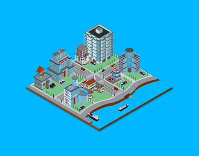 Isometric city illustration 3d architectural architectural design bulding vector car concept creative design house illustration isometric isometric illustration road vector